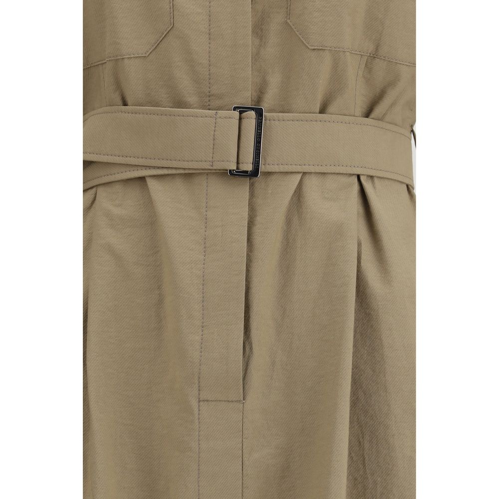 Brunello Cucinelli Beige Cotton Midi Dress with Belt