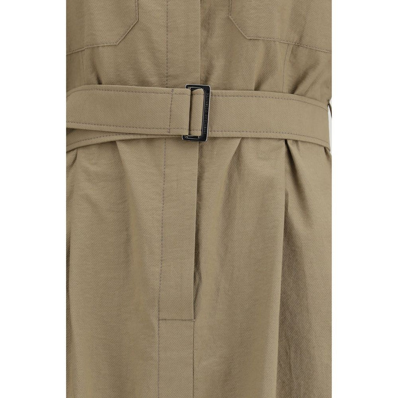 Brunello Cucinelli Beige Cotton Midi Dress with Belt