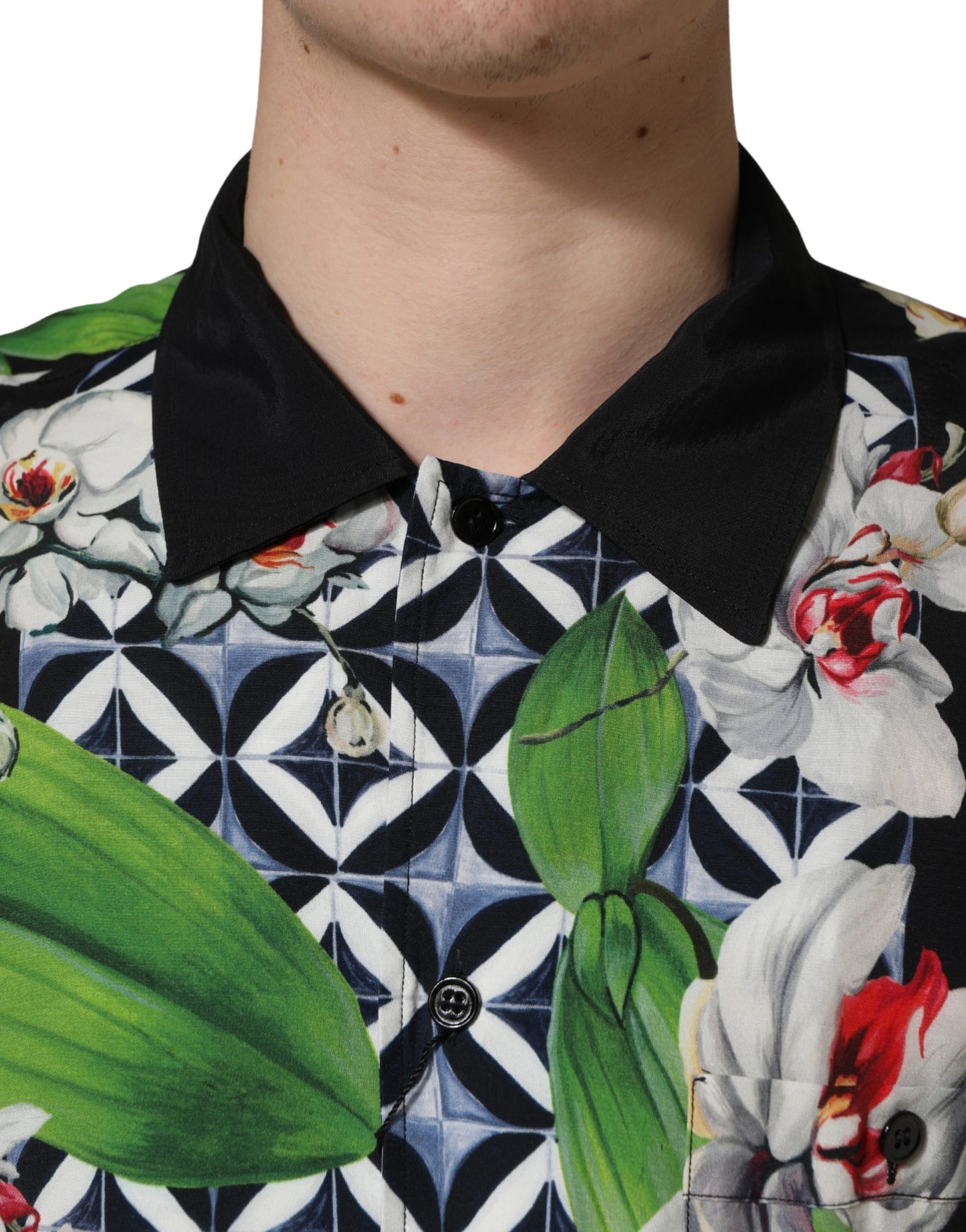 Chemise Homme Dolce & Gabbana Imprimé Orchidée Tropicale Multicolore