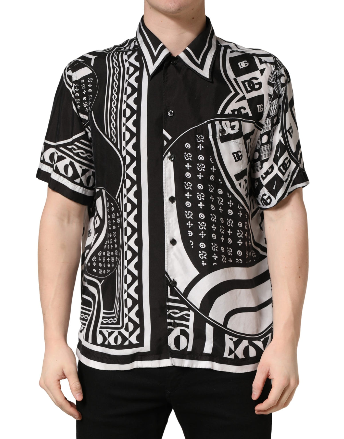 Chemise à col imprimé bandana noir et blanc Dolce & Gabbana
