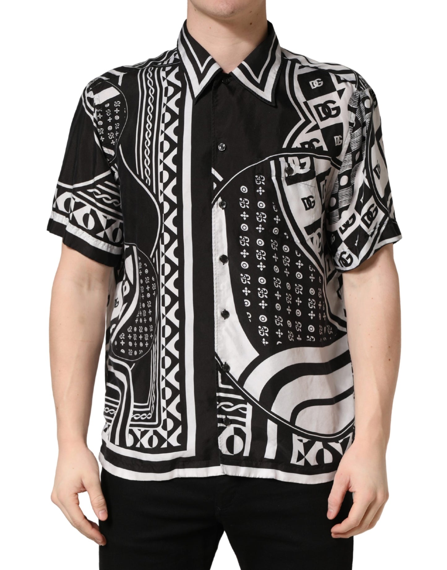 Chemise à col imprimé bandana noir et blanc Dolce & Gabbana