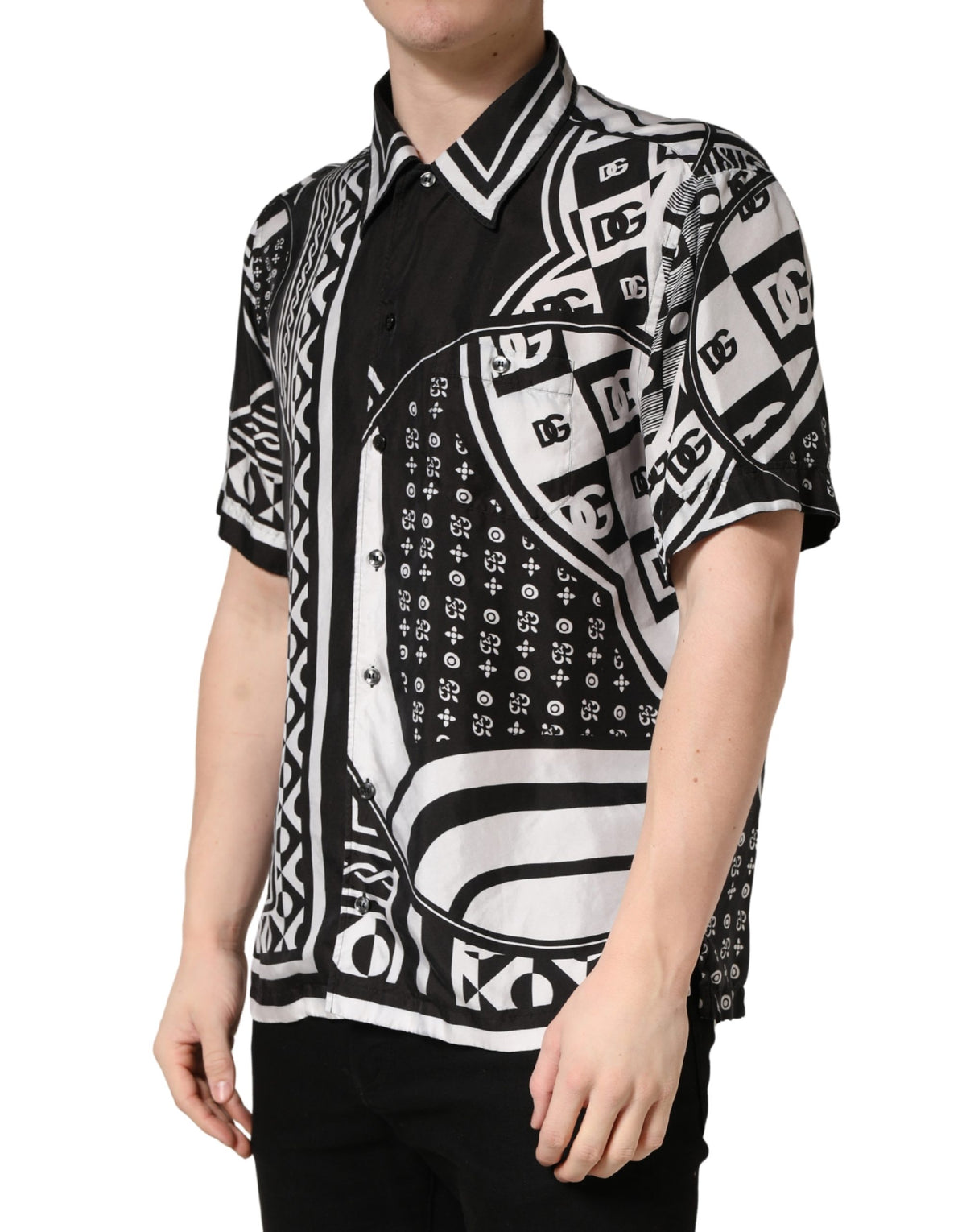 Chemise à col imprimé bandana noir et blanc Dolce & Gabbana