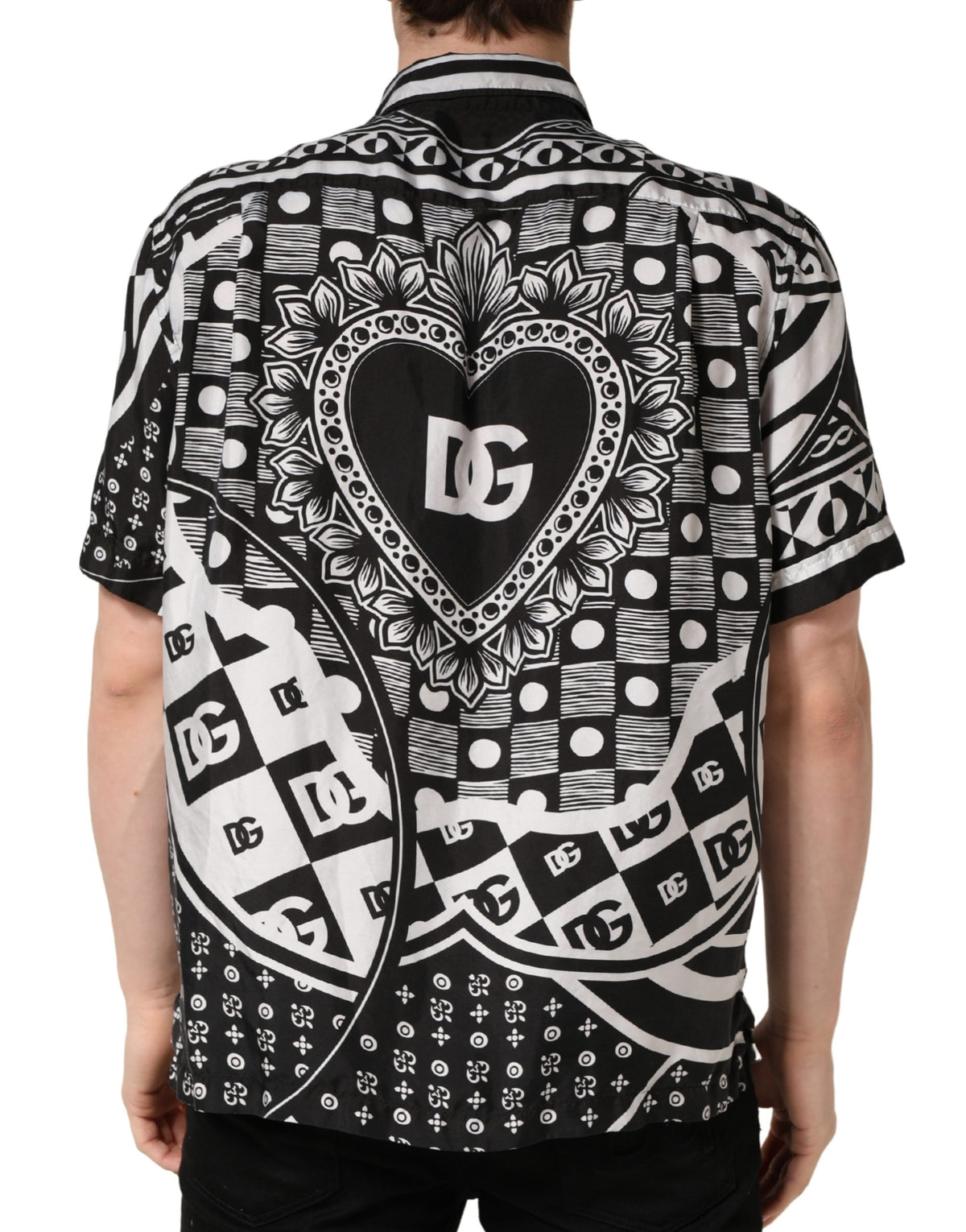 Chemise à col imprimé bandana noir et blanc Dolce & Gabbana