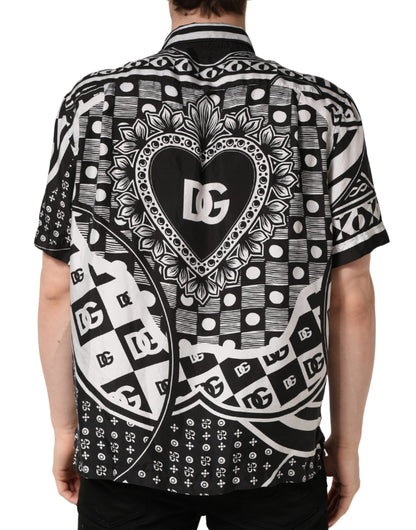 Chemise à col imprimé bandana noir et blanc Dolce & Gabbana