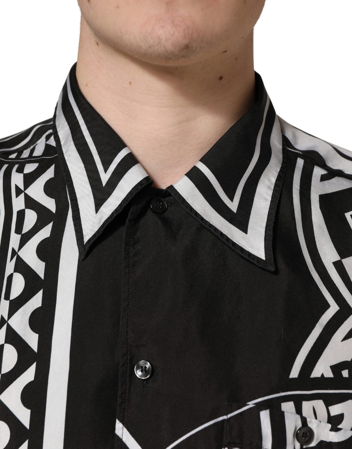 Chemise à col imprimé bandana noir et blanc Dolce & Gabbana