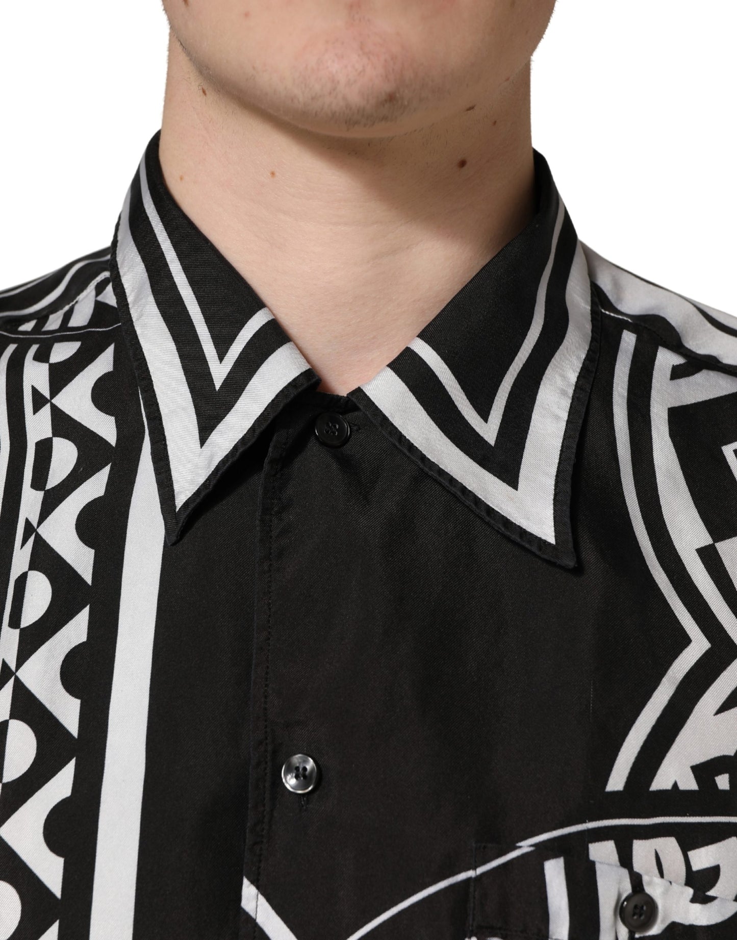 Chemise à col imprimé bandana noir et blanc Dolce & Gabbana