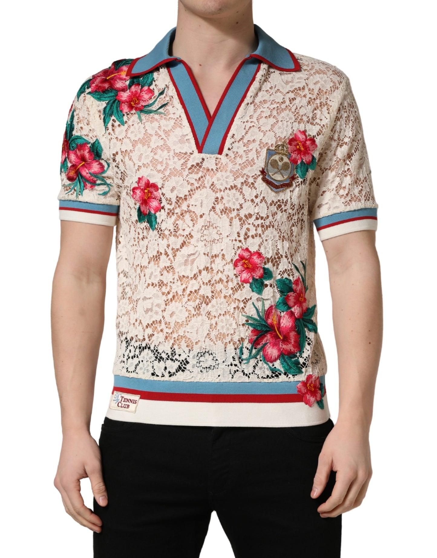 Polo Dolce & Gabbana en dentelle florale beige "Tennis Club"