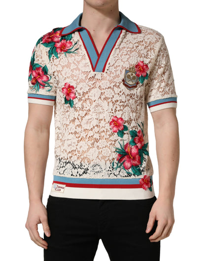 Polo Dolce & Gabbana en dentelle florale beige "Tennis Club"