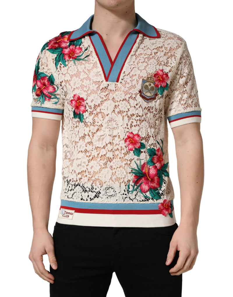 Polo Dolce & Gabbana en dentelle florale beige "Tennis Club"