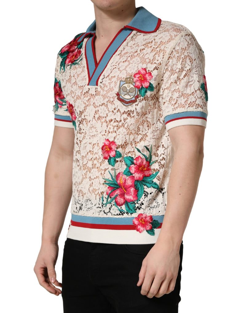 Polo Dolce & Gabbana en dentelle florale beige "Tennis Club"