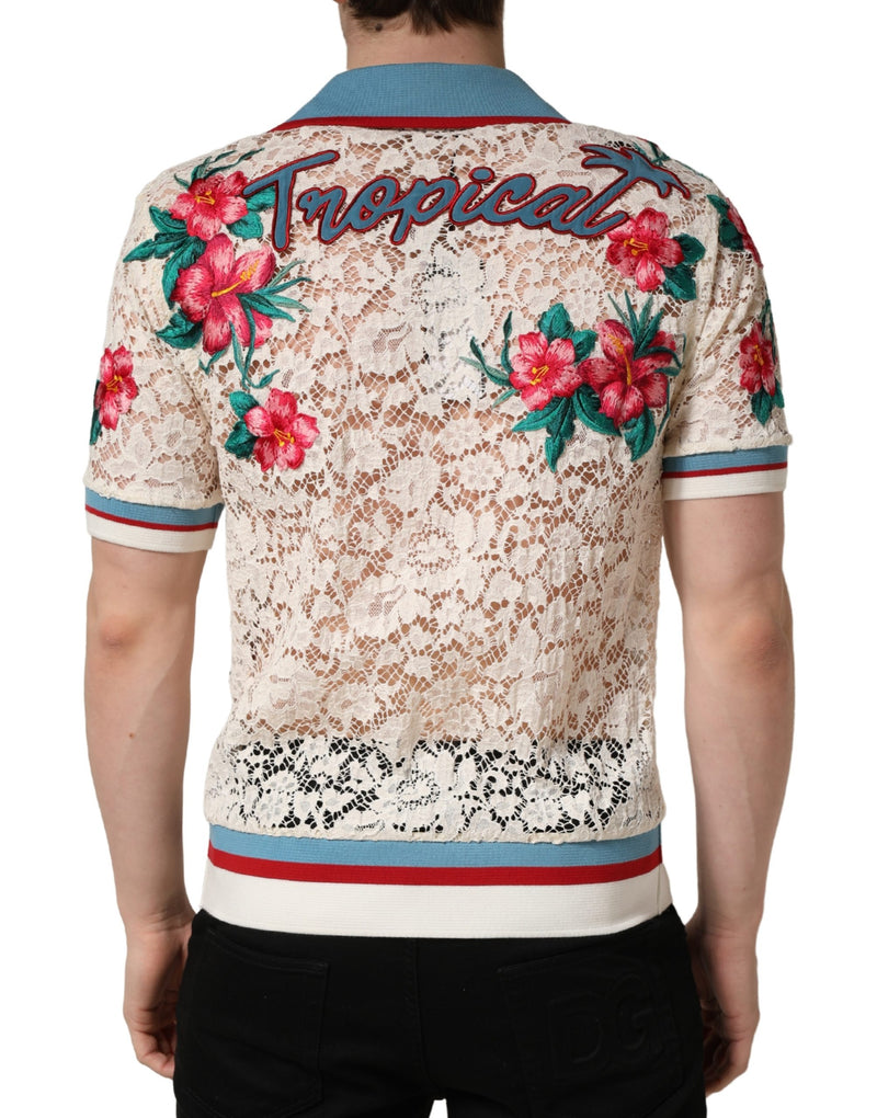Polo Dolce & Gabbana en dentelle florale beige "Tennis Club"