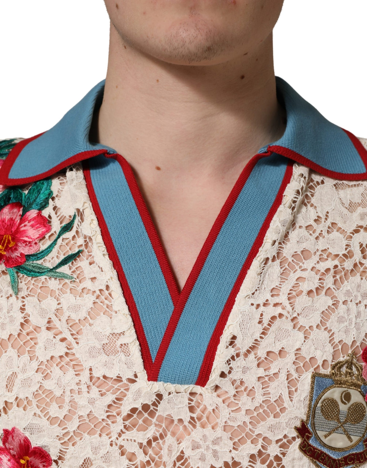 Polo Dolce & Gabbana en dentelle florale beige "Tennis Club"