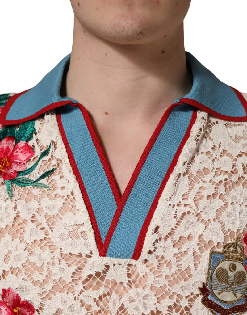 Polo Dolce & Gabbana en dentelle florale beige "Tennis Club"