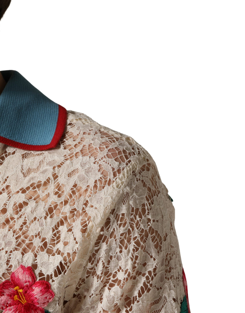Polo Dolce & Gabbana en dentelle florale beige "Tennis Club"