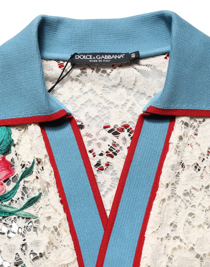 Polo Dolce & Gabbana en dentelle florale beige "Tennis Club"