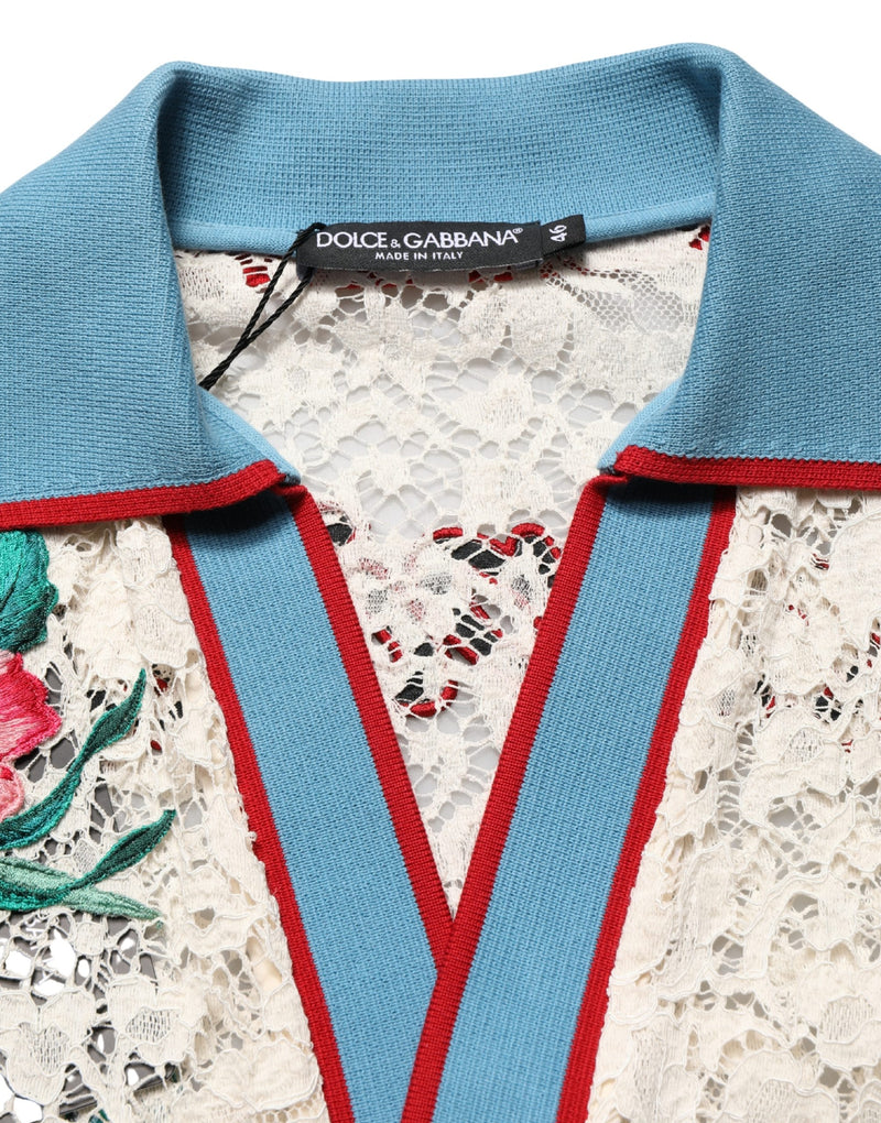Polo Dolce & Gabbana en dentelle florale beige "Tennis Club"