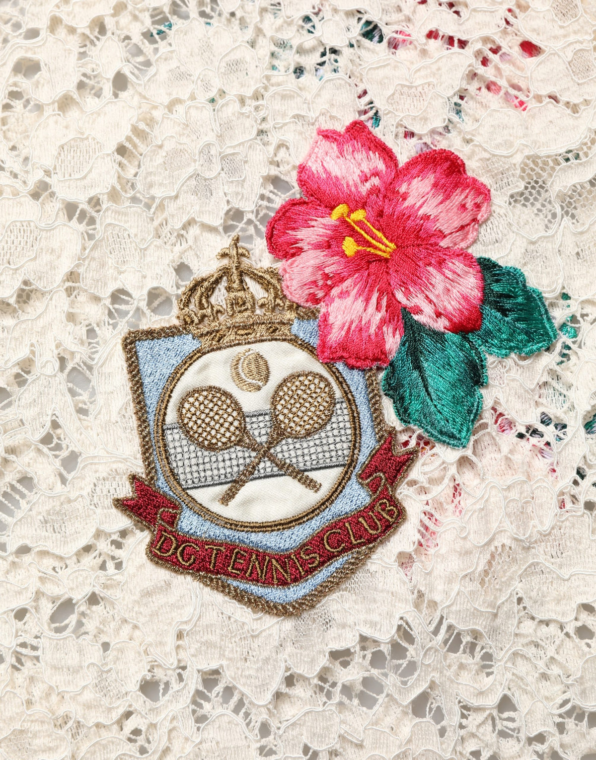 Polo Dolce & Gabbana en dentelle florale beige "Tennis Club"