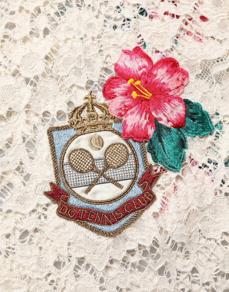 Polo Dolce & Gabbana en dentelle florale beige "Tennis Club"