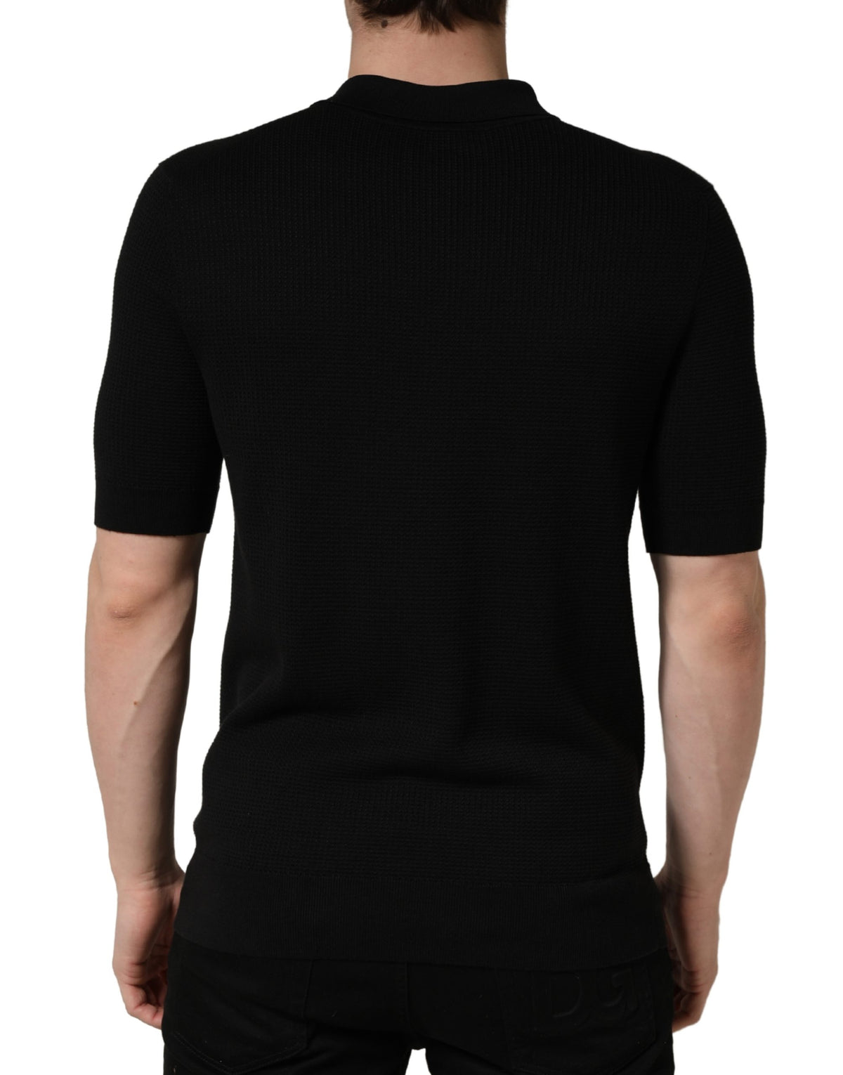 T-shirt polo en soie Dolce & Gabbana noir avec écusson héraldique