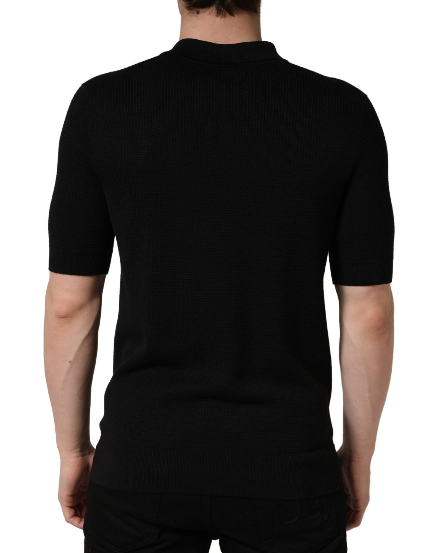 T-shirt polo en soie Dolce & Gabbana noir avec écusson héraldique