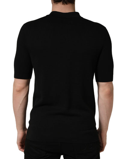 T-shirt polo en soie Dolce & Gabbana noir avec écusson héraldique