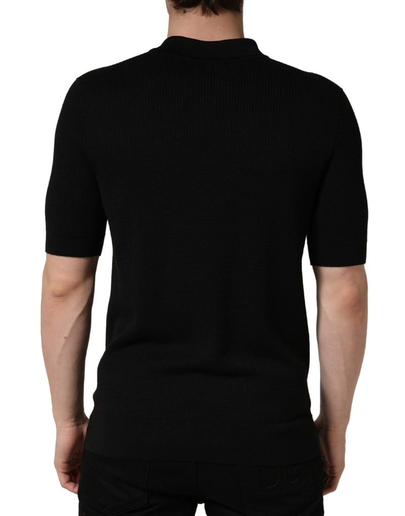T-shirt polo en soie Dolce & Gabbana noir avec écusson héraldique