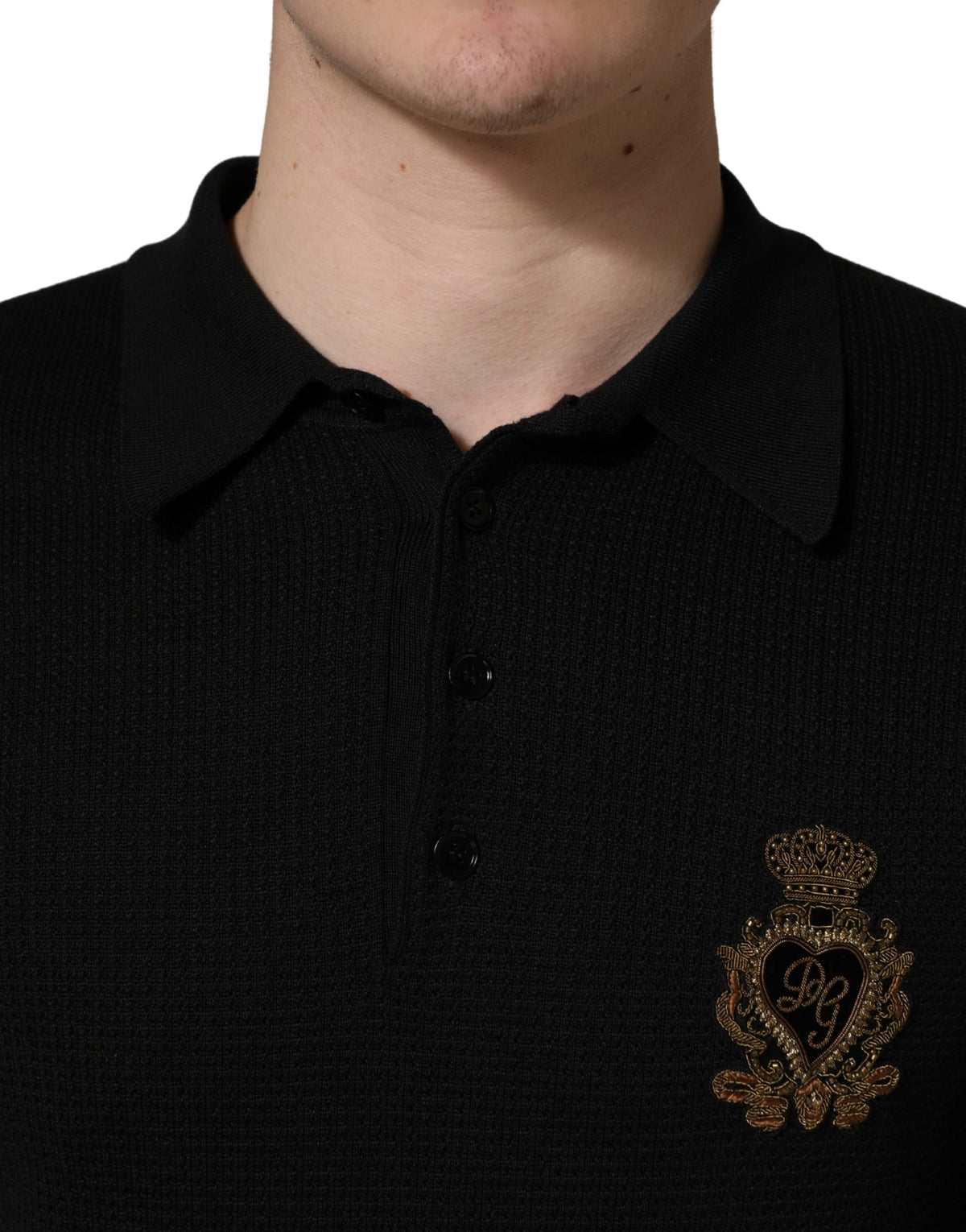 T-shirt polo en soie Dolce & Gabbana noir avec écusson héraldique
