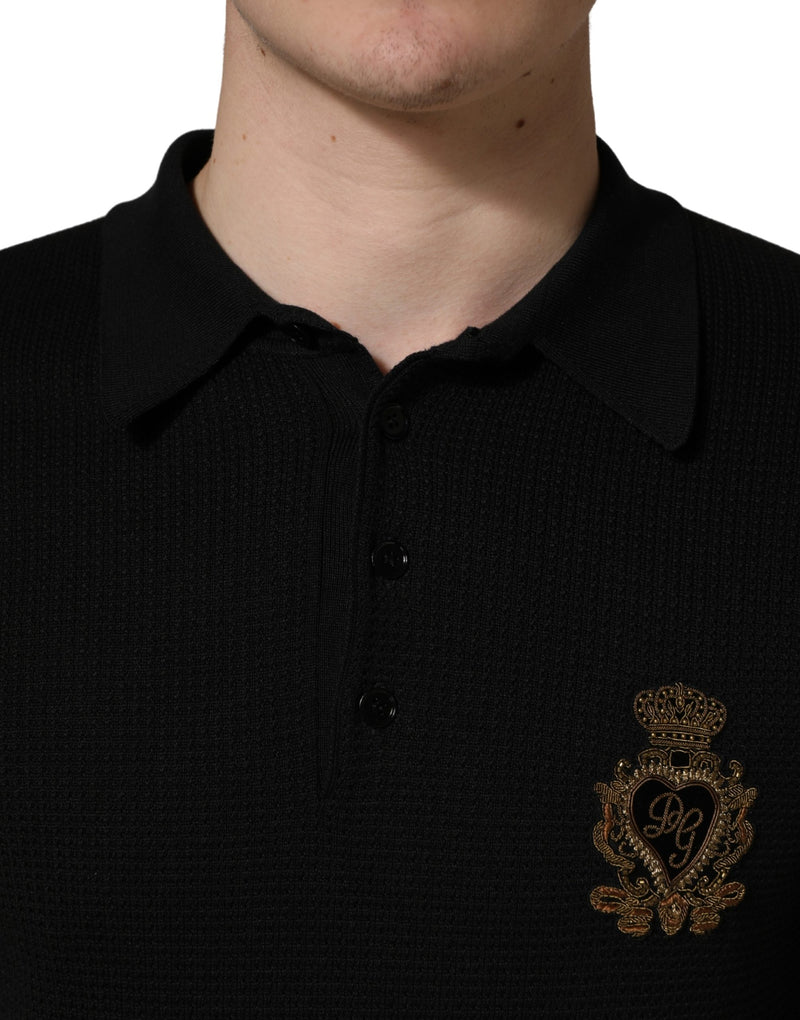 T-shirt polo en soie Dolce & Gabbana noir avec écusson héraldique