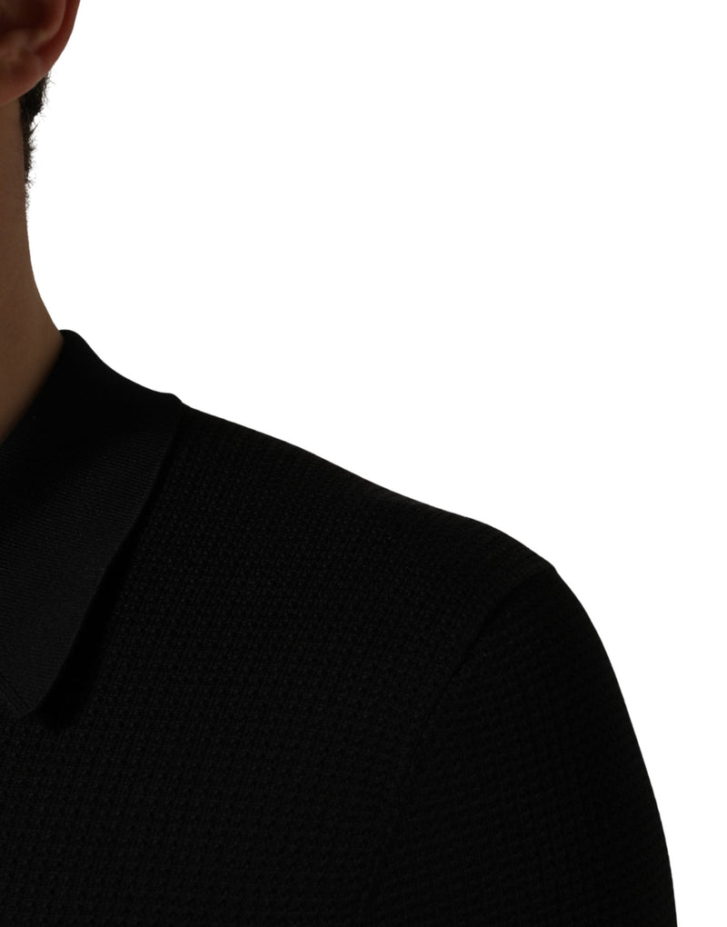 T-shirt polo en soie Dolce & Gabbana noir avec écusson héraldique