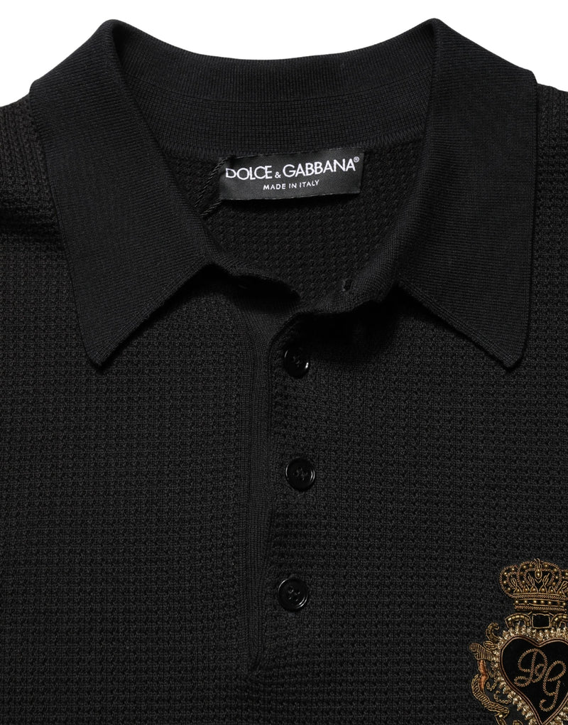 T-shirt polo en soie Dolce & Gabbana noir avec écusson héraldique