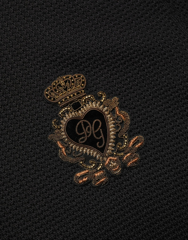 T-shirt polo en soie Dolce & Gabbana noir avec écusson héraldique