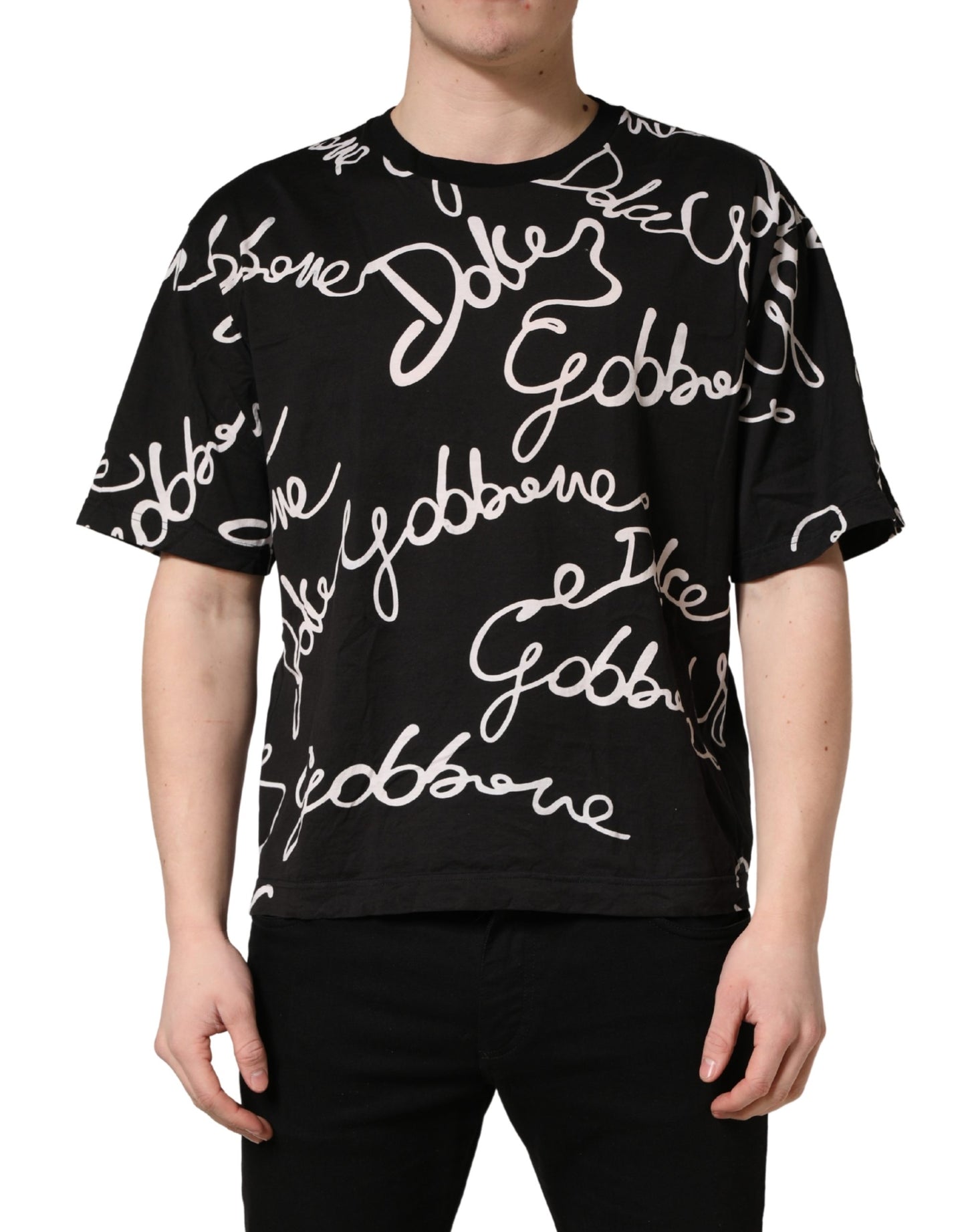 T-shirt ras du cou Dolce & Gabbana noir avec logo imprimé.