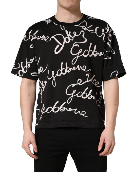 Dolce & Gabbana Zwart T-shirt met ronde hals en scriptlogo voor heren
