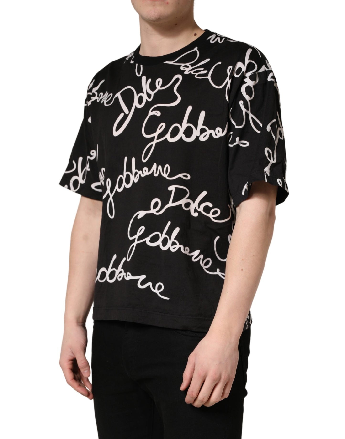 T-shirt ras du cou Dolce & Gabbana noir avec logo imprimé.