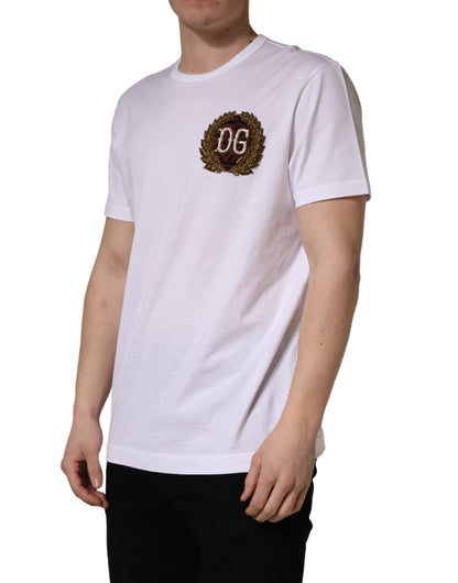 T-shirt Dolce & Gabbana blanc col rond broderie feuille DG