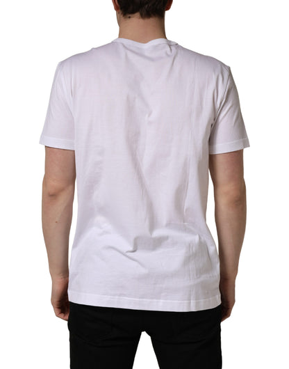 T-shirt Dolce & Gabbana blanc col rond broderie feuille DG