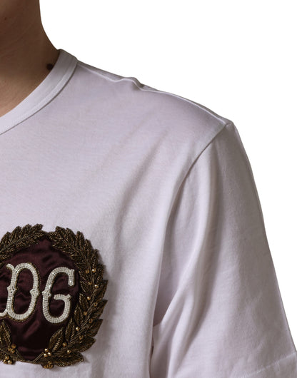 T-shirt Dolce & Gabbana blanc col rond broderie feuille DG
