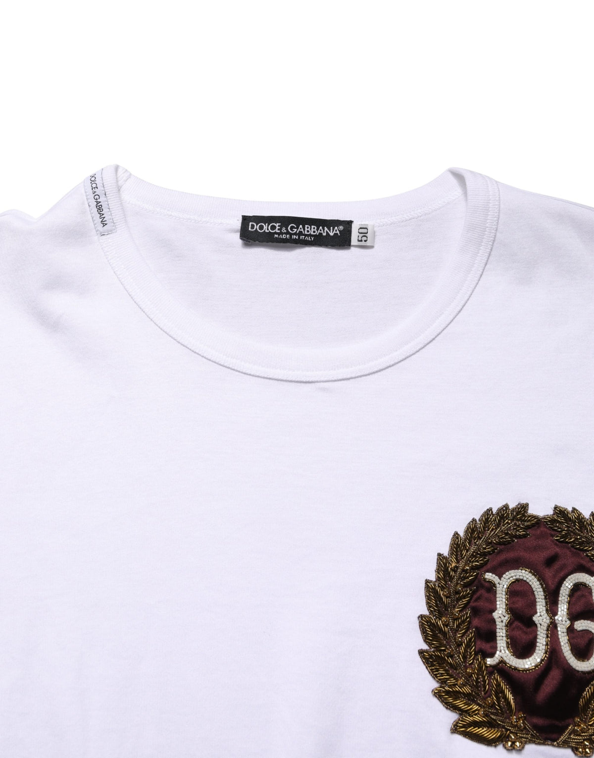 T-shirt Dolce & Gabbana blanc col rond broderie feuille DG