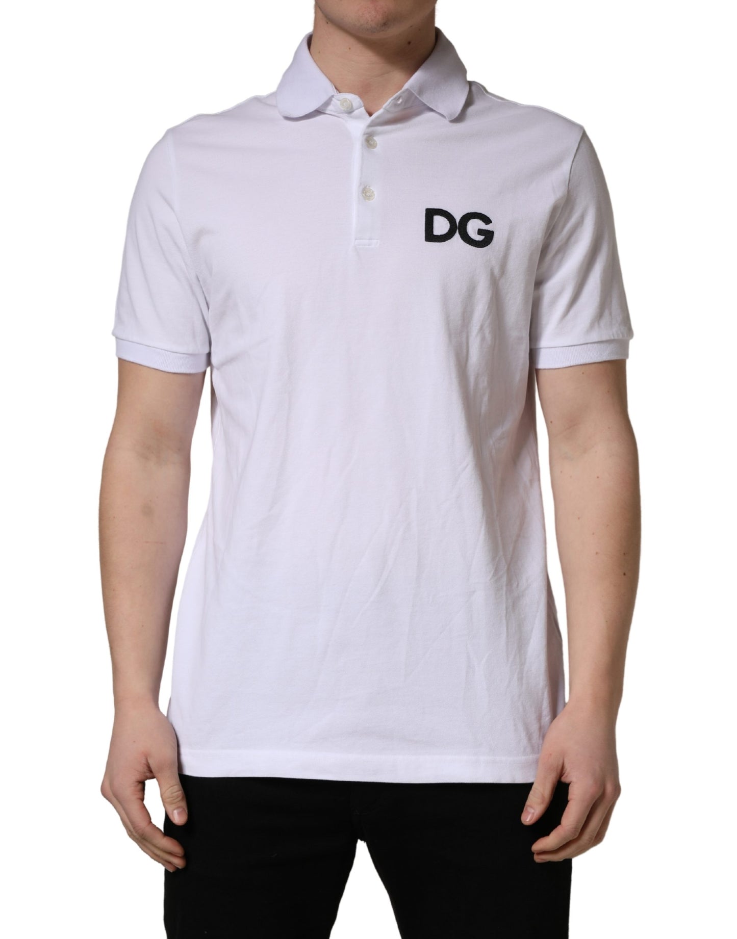 T-shirt polo en coton blanc brodé du logo Dolce & Gabbana