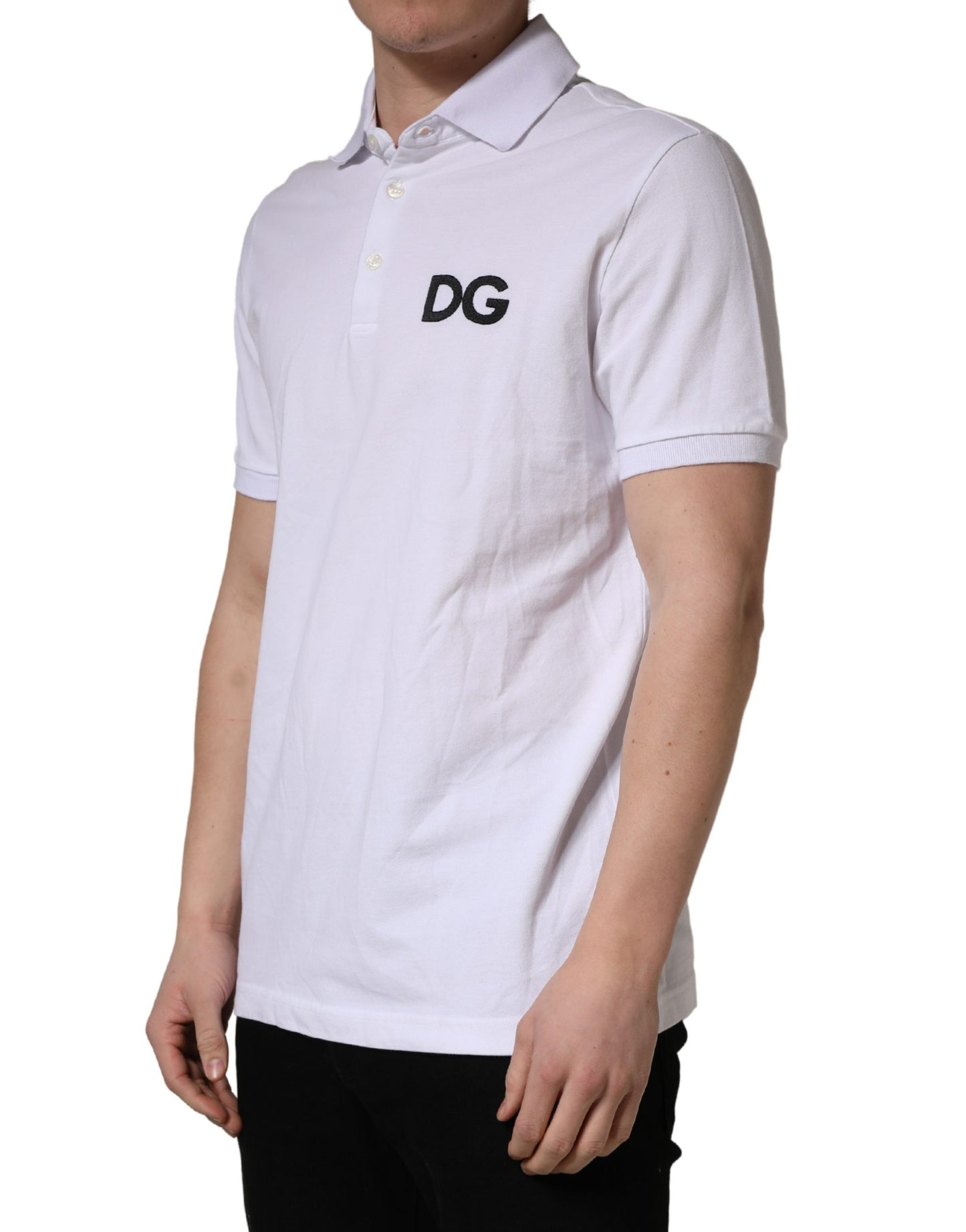 T-shirt polo en coton blanc brodé du logo Dolce & Gabbana