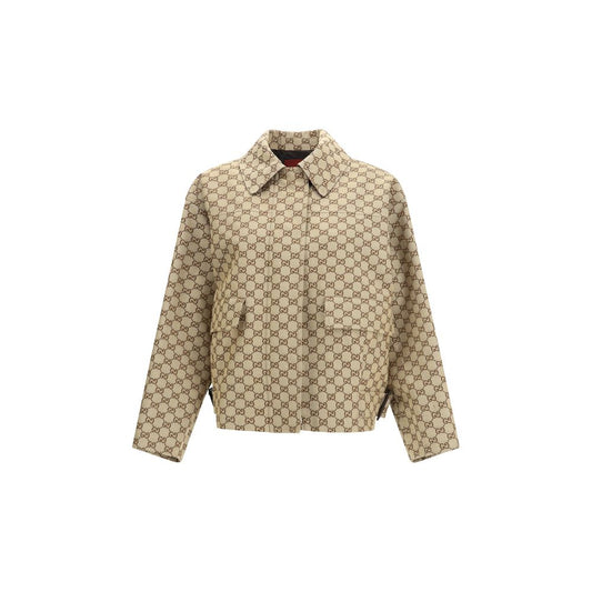 Gucci Beige Cotton GG Canvas Bomber Jacket for Women