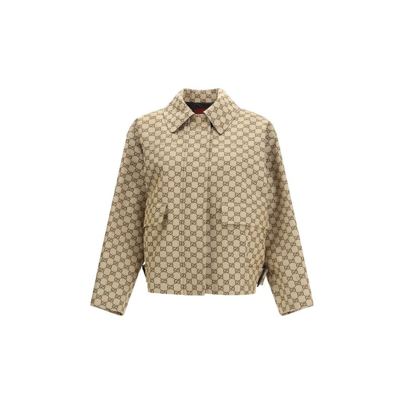 Gucci GG Canvas Beige Cotton Bomber Jacket for Women
