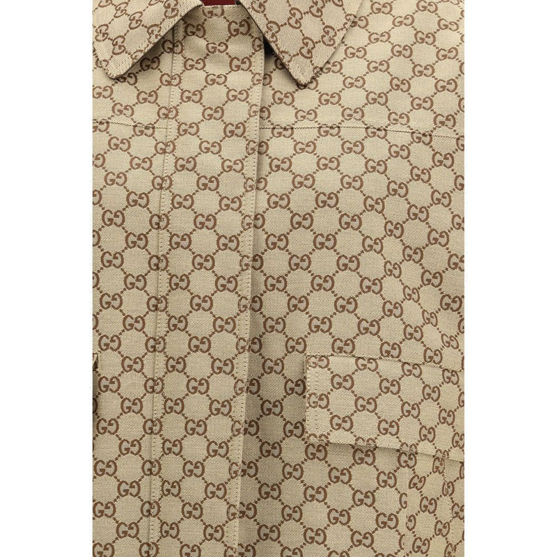 Gucci GG Canvas Beige Cotton Bomber Jacket for Women