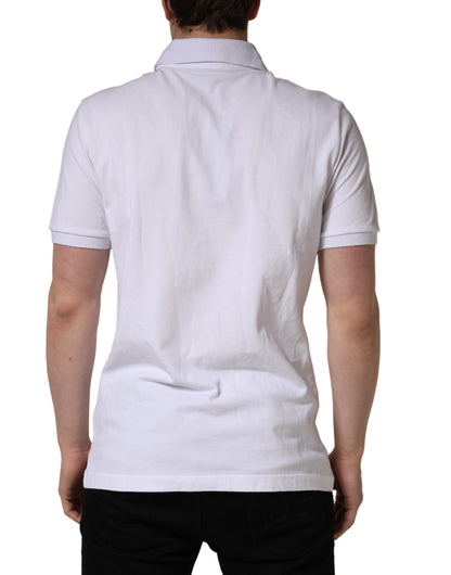 T-shirt polo en coton blanc brodé du logo Dolce & Gabbana