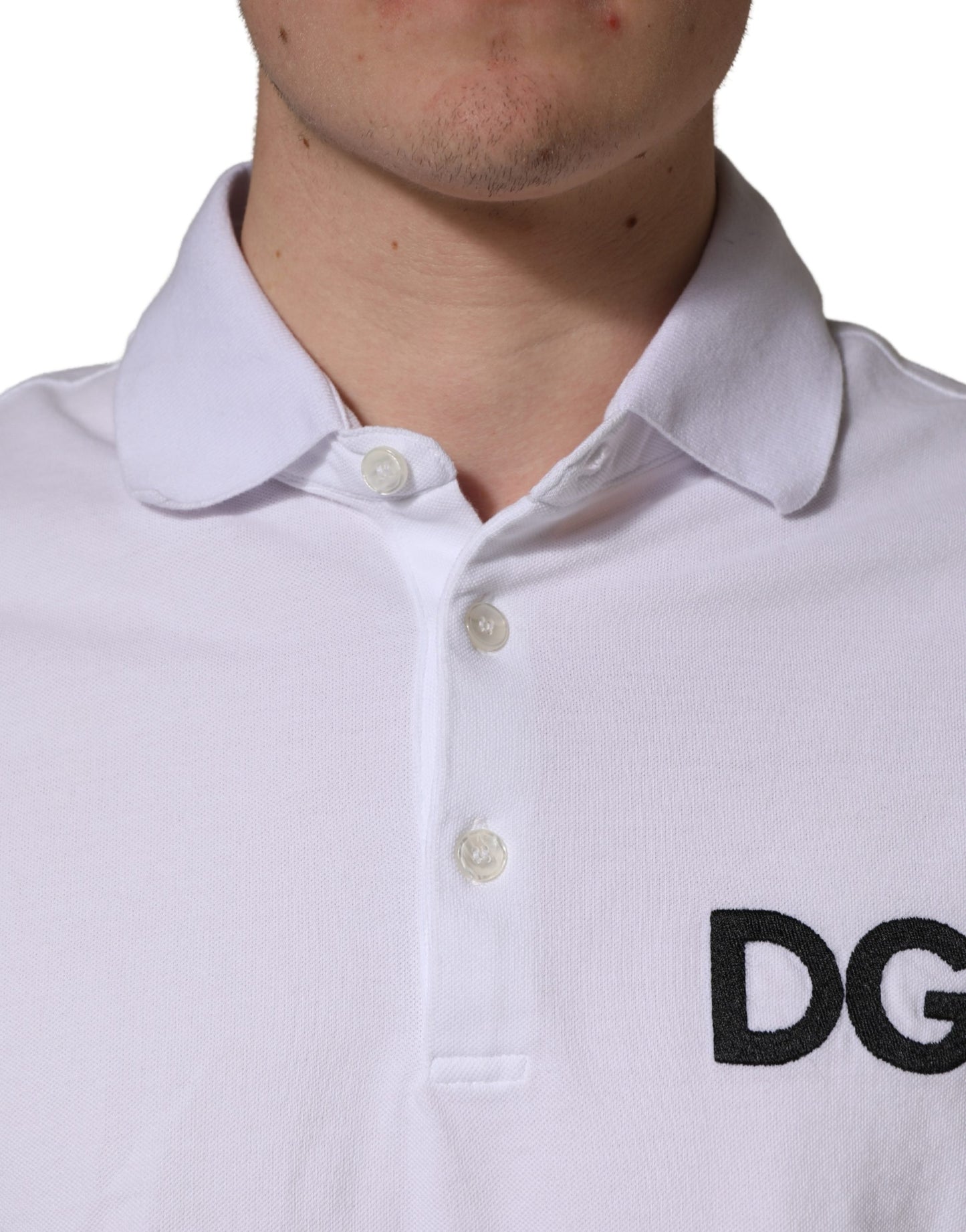 T-shirt polo en coton blanc brodé du logo Dolce & Gabbana
