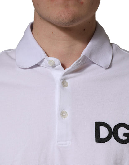 T-shirt polo en coton blanc brodé du logo Dolce & Gabbana