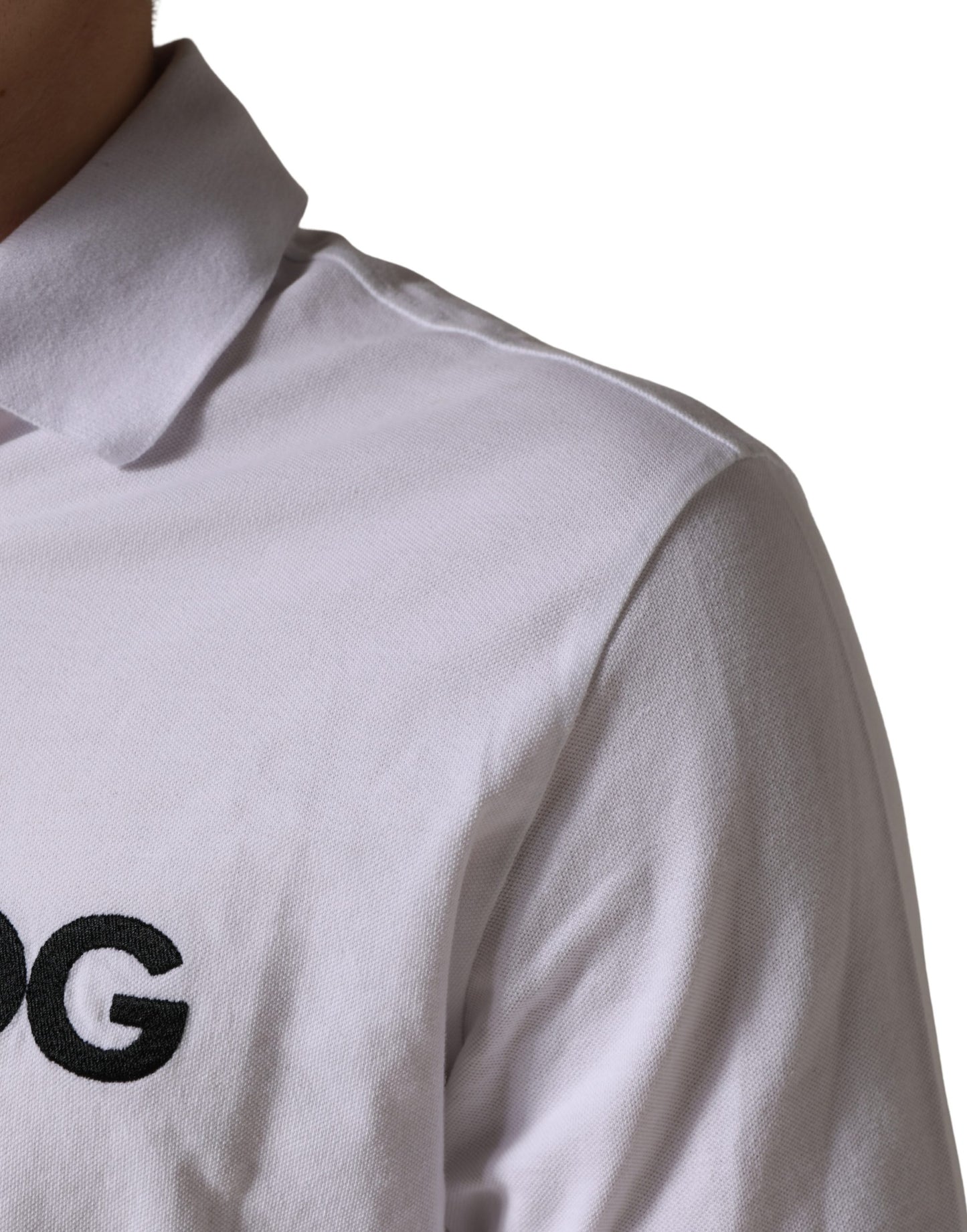 T-shirt polo en coton blanc brodé du logo Dolce & Gabbana
