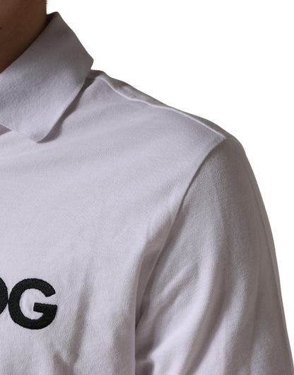 T-shirt polo en coton blanc brodé du logo Dolce & Gabbana
