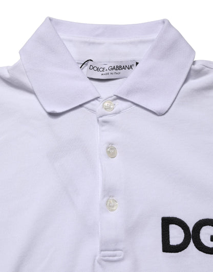 T-shirt polo en coton blanc brodé du logo Dolce & Gabbana