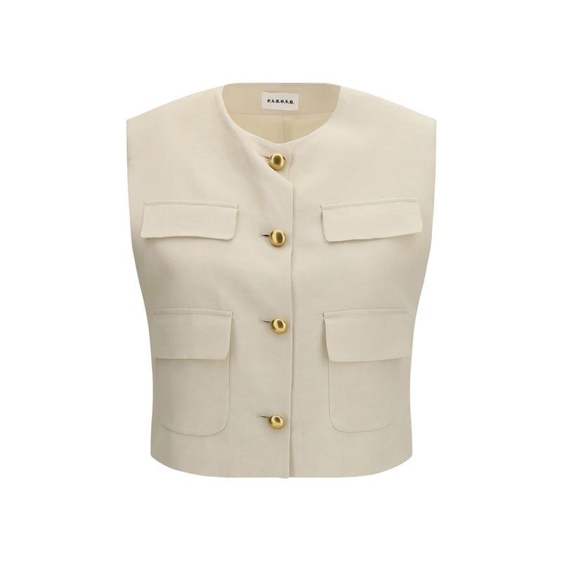 P.A.R.O.S.H. Beige Wool Sleeveless Jacket for Women